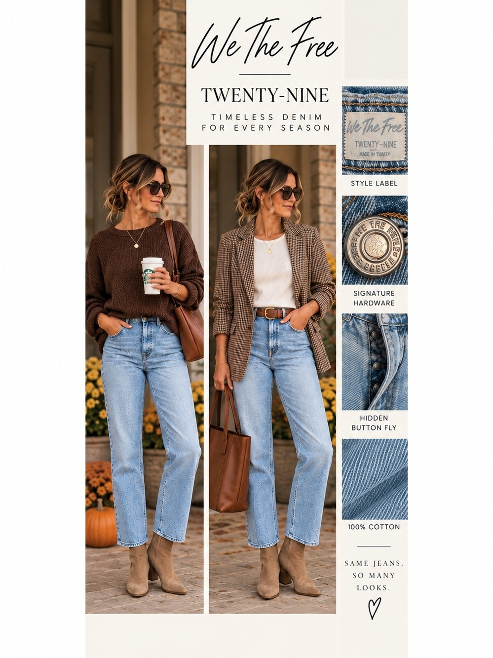 Free People We The Free Twenty-Nine Jeans Sz 29 Light Wash Straight Leg